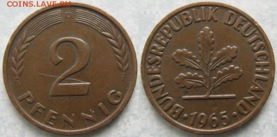 25.Ходячка ФРГ 2 пфеннига 1950-1995г. - 25.16. -ФРГ 2 пфеннига 1965 D    175-ас32-7616