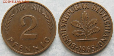 25.Ходячка ФРГ 2 пфеннига 1950-1995г. - 25.17. -ФРГ 2 пфеннига 1965 F    175-ас32-7606
