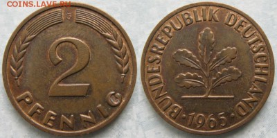 25.Ходячка ФРГ 2 пфеннига 1950-1995г. - 25.18. -ФРГ 2 пфеннига 1965 G    175-ас32-7619
