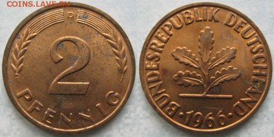 25.Ходячка ФРГ 2 пфеннига 1950-1995г. - 25.19. -ФРГ 2 пфеннига 1966 D    174-ас30-7491