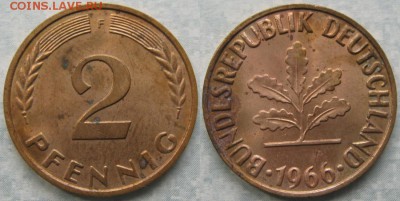 25.Ходячка ФРГ 2 пфеннига 1950-1995г. - 25.20. -ФРГ 2 пфеннига 1966 F    175-ас32-7646