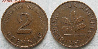 25.Ходячка ФРГ 2 пфеннига 1950-1995г. - 25.22. -ФРГ 2 пфеннига 1967 F    175-ас32-7610