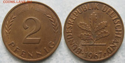 25.Ходячка ФРГ 2 пфеннига 1950-1995г. - 25.23. -ФРГ 2 пфеннига 1967 J    7088