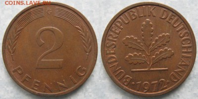 25.Ходячка ФРГ 2 пфеннига 1950-1995г. - 25.27. -ФРГ 2 пфеннига 1972 G    6697