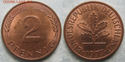 25.Ходячка ФРГ 2 пфеннига 1950-1995г. - 25.30. -ФРГ 2 пфеннига 1977 D    175-ас31-7599