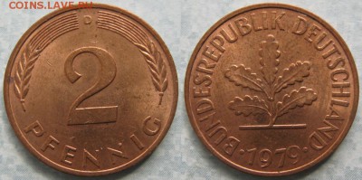 25.Ходячка ФРГ 2 пфеннига 1950-1995г. - 25.31. -ФРГ 2 пфеннига 1979 D    175-АС31-7594
