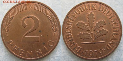 25.Ходячка ФРГ 2 пфеннига 1950-1995г. - 25.32. -ФРГ 2 пфеннига 1979 G    7498