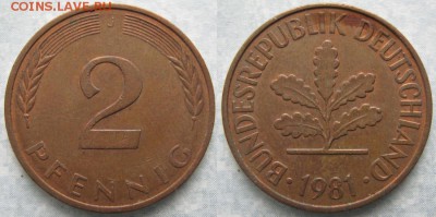 25.Ходячка ФРГ 2 пфеннига 1950-1995г. - 25.34. -ФРГ 2 пфеннига 1981 J    6860