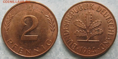 25.Ходячка ФРГ 2 пфеннига 1950-1995г. - 25.39. -ФРГ 2 пфеннига 1984 F    175-ас31-7592