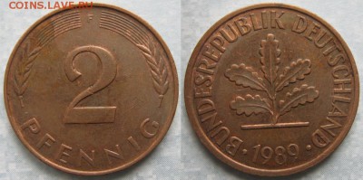 25.Ходячка ФРГ 2 пфеннига 1950-1995г. - 25.41. -ФРГ 2 пфеннига 1989 F    7081