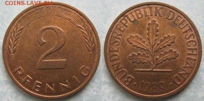 25.Ходячка ФРГ 2 пфеннига 1950-1995г. - 25.42. -ФРГ 2 пфеннига 1989 J    7045