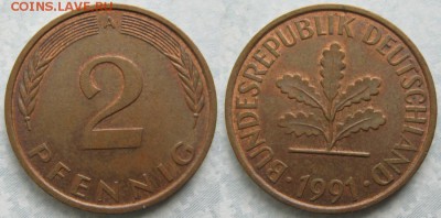 25.Ходячка ФРГ 2 пфеннига 1950-1995г. - 25.45. -ФРГ 2 пфеннига 1991 A    7052