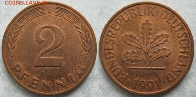 25.Ходячка ФРГ 2 пфеннига 1950-1995г. - 25.46. -ФРГ 2 пфеннига 1991 D    7048