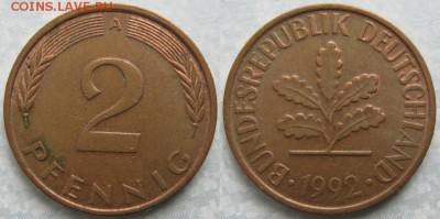 25.Ходячка ФРГ 2 пфеннига 1950-1995г. - 25.48. -ФРГ 2 пфеннига 1992 A    7035
