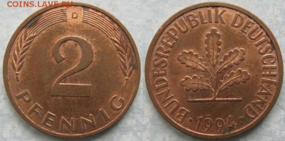 25.Ходячка ФРГ 2 пфеннига 1950-1995г. - 25.49. -ФРГ 2 пфеннига 1994 D    6953