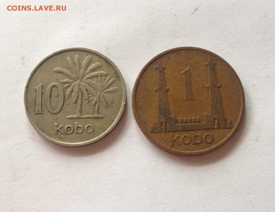 1 кобо 1973г., 10 кобо 1976г. Нигерия , до 13.07.17г. - нигерия3