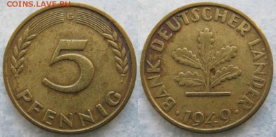 26.Ходячка ФРГ 5 пфеннигов 1949-1995г. - 26.1. -ФРГ 5 пфеннигов 1949 G    6967