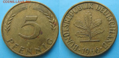 26.Ходячка ФРГ 5 пфеннигов 1949-1995г. - 26.9. -ФРГ 5 пфеннигов 1966 F    166-ас8-5140