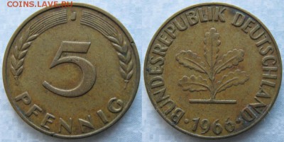 26.Ходячка ФРГ 5 пфеннигов 1949-1995г. - 26.12. -ФРГ 5 пфеннигов 1966 J    6981
