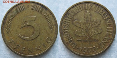 26.Ходячка ФРГ 5 пфеннигов 1949-1995г. - 26.30. -ФРГ 5 пфеннигов 1978 J    6818