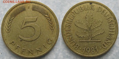 26.Ходячка ФРГ 5 пфеннигов 1949-1995г. - 26.33. -ФРГ 5 пфеннигов 1981 J    6956