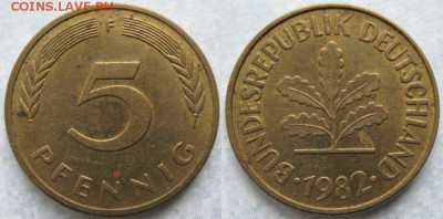26.Ходячка ФРГ 5 пфеннигов 1949-1995г. - 26.34. -ФРГ 5 пфеннигов 1982 F    6974