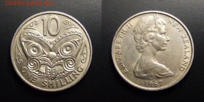 МОНЕТЫ МИРА 07-17 - Новая Зеландия – 1 шиллинг (10 центов) (1967) «Маска маори»