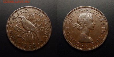 МОНЕТЫ МИРА 07-17 - Новая Зеландия – 1 пенни (1958) «Птица; Елизавета II»