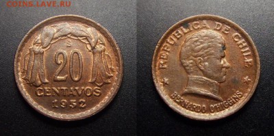 МОНЕТЫ МИРА 07-17 - Чили – 20 сентаво (1952)