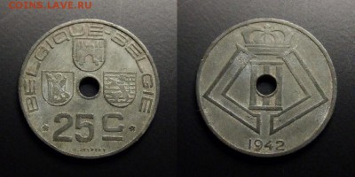 МОНЕТЫ МИРА 07-17 - Бельгия – 25 сантимов (1942) цинк