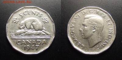 МОНЕТЫ МИРА 07-17 - Канада – 5 центов (1947) «Бобр; Георг VI»