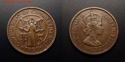 МОНЕТЫ МИРА 07-17 - Брит. Кипр – 5 милс (1956) «Киприот» №1