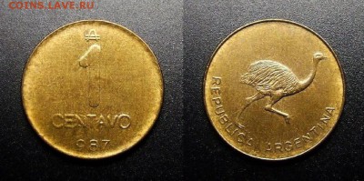 МОНЕТЫ МИРА 07-17 - Аргентина - 1 сентаво (1987) «Американский страус – нанду»