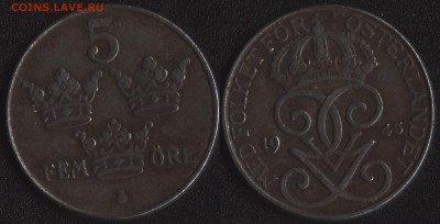 56 иностранных монет до 1950 года по ФИКСу - Швеция 5 эре 1943