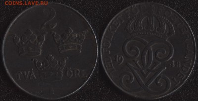 56 иностранных монет до 1950 года по ФИКСу - Швеция 2 эре 1948