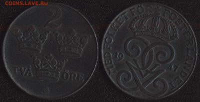 56 иностранных монет до 1950 года по ФИКСу - Швеция 2 эре 1947