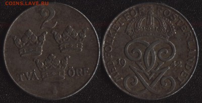 56 иностранных монет до 1950 года по ФИКСу - Швеция 2 эре 1942