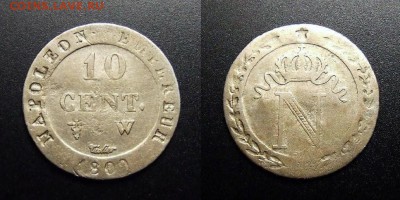 МОНЕТЫ МИРА 07-17 - Франция – 10 сантимов (1809 W) (Наполеон Бонапарт) (биллон)