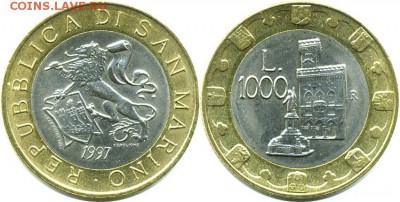 Биметалл!! Сан Марино 1000 лир 1997 - 1000-lire-1997-castle