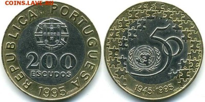 Биметалл!! Португалия 200 эскудо 1995 50 лет ООН - 4f2ae44469c83