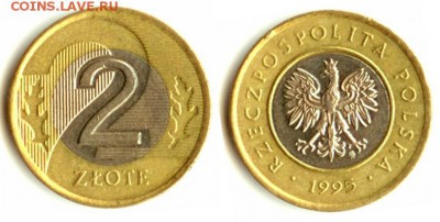 Биметалл Польша 2 злот 1995 и Чили 100 песо 2005 2 шт. - 2zlotenew.JPG