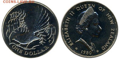 Крона Шайба Новая Зеландия 1$ доллар 1980 Веерохвостка - 6835