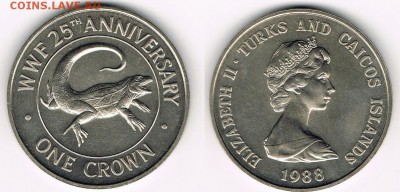 Крона Шайба Теркс и Кайкос 1 крона 1988 Ящерица - 15609_ber-1c-64