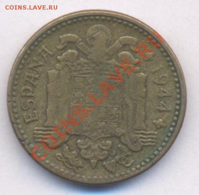 Испания 1 песета.1944 г.  До 2.03.11 г. 20-00 МСК. - Испания