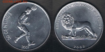 Конго 50 сантимов 2002 "Футболист" до 03.08.17 22:00 МСК - Congo_KM#75_22072017