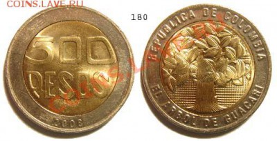 4 монеты Колумбии 2008-2009 г. до 04.03.11 22-00 мск - 500 песо 2008