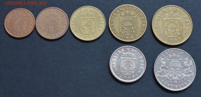 Латвия набор 1,2,5,10,20,50 сантим,1 лат - набор латвия 1.2