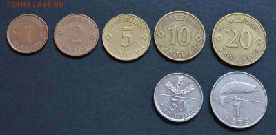 Латвия набор 1,2,5,10,20,50 сантим,1 лат - набор латвия 1