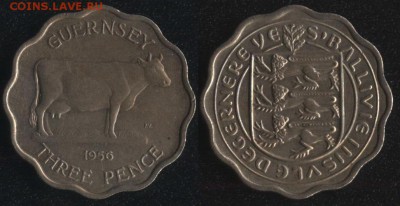 Гернси 3 пенса 1956 ТОНКАЯ до 22:00мск 11.08.17 - Гернси 3 пенса 1956