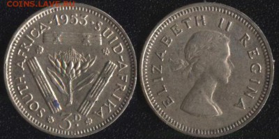 Южная Африка 3 пенса 1953 до 22:00мск 11.08.17 - Южная Африка 3 пенса 1953